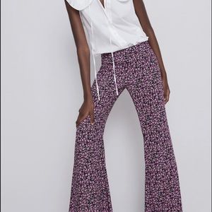 Zara Black and Pink Wide Leg Pants